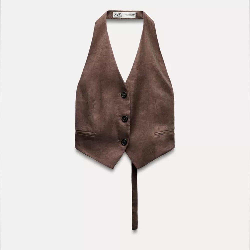 ZARA LINEN BLEND HALTER VEST